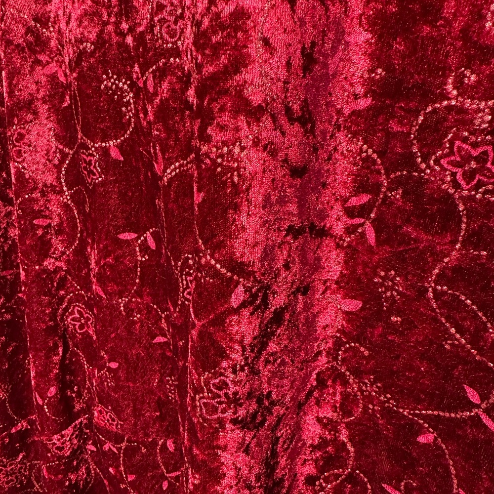 Vintage Crushed Velvet Babydoll Top Fairy Grunge Size 26 28 Red Floral Sparkly - Picture 11 of 13